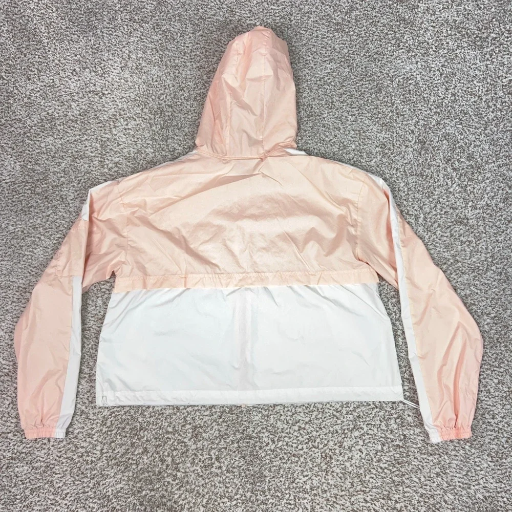 Nike Jacket Womens Medium Pink White Cropped Hooded Windbreaker Colorblock Light